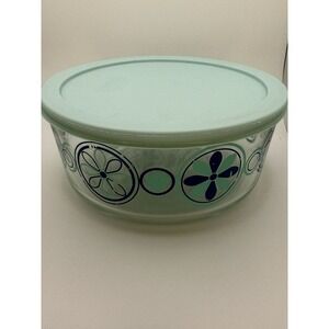Vintage Pyrex Turquoise Blue Pinwheel Floral Design‎ 7203 w/ lid